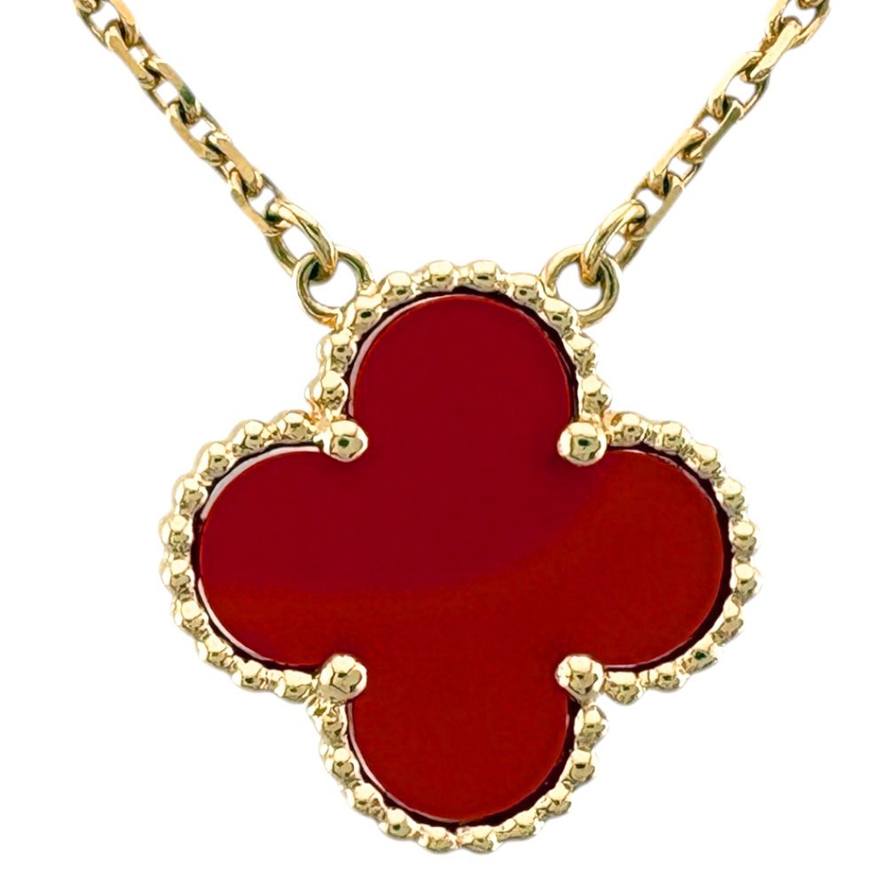 Van Cleef & Arpels Vintage Alhambra Carnelian Necklace 18k Gold