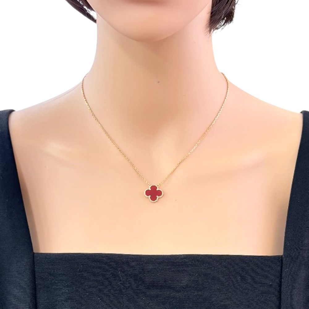 Van Cleef & Arpels Vintage Alhambra Carnelian Necklace 18k Gold — view 2