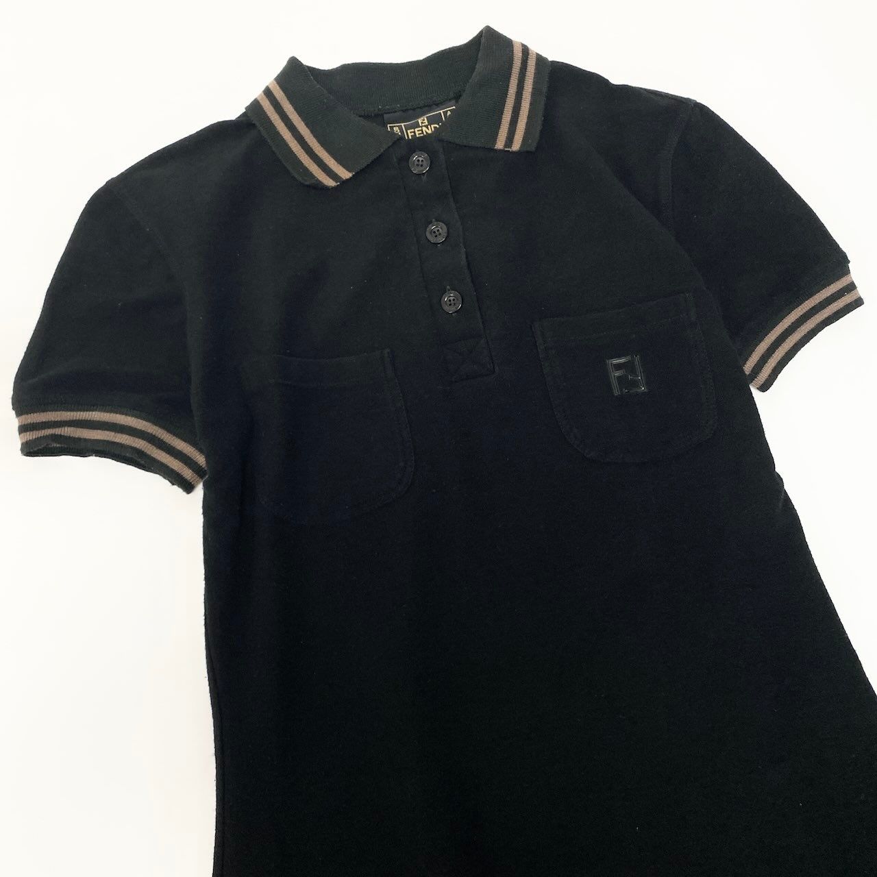 Fendi Short Sleeve Polo Dress FF Logo 42 Black — view 4