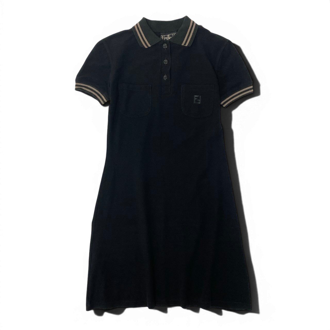 Fendi Short Sleeve Polo Dress FF Logo 42 Black — view 2