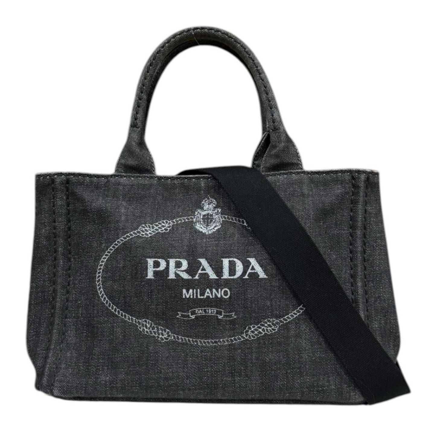 Prada Canapa Tote SS Shoulder Bag Denim Black