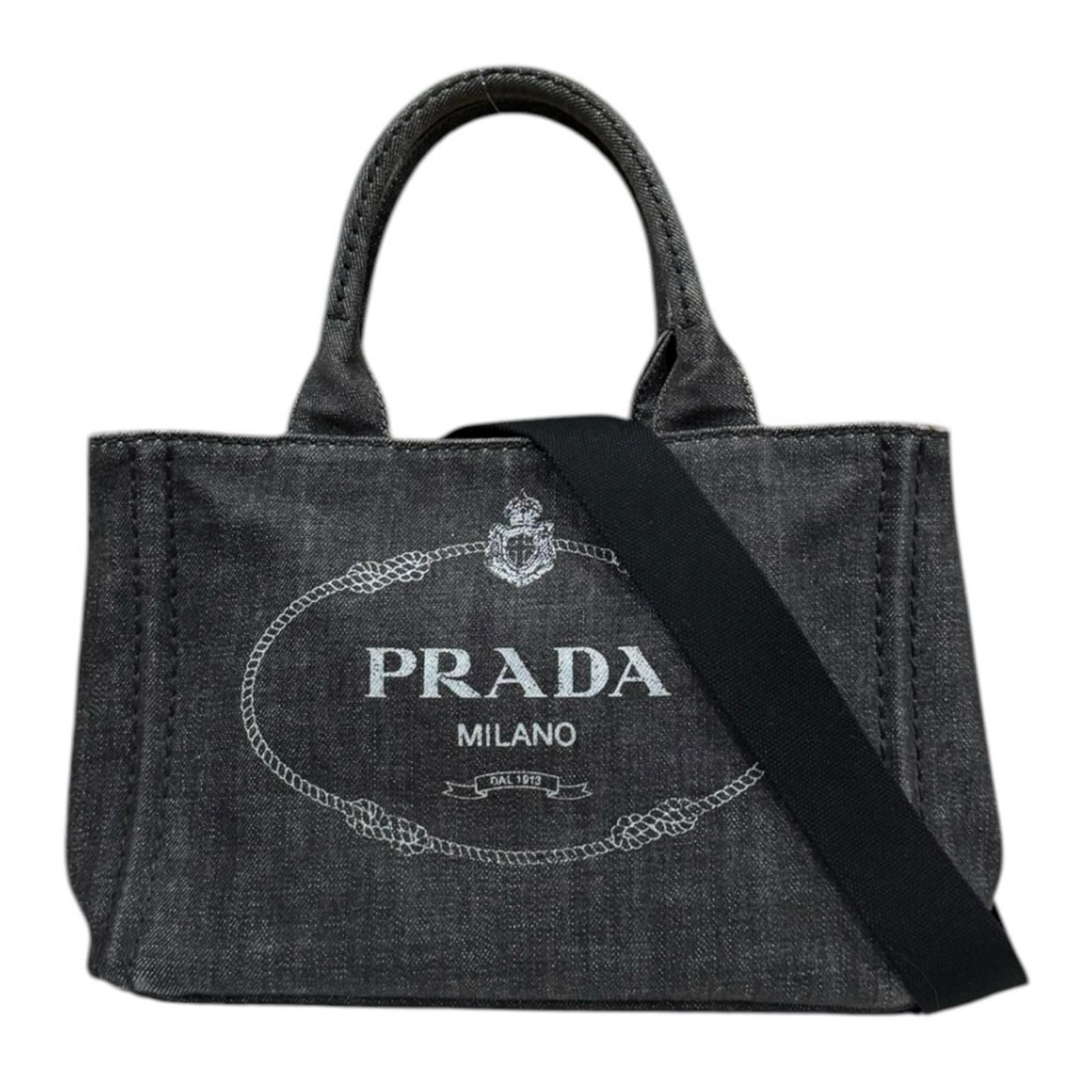 Prada Canapa Tote SS Shoulder Bag Denim Black