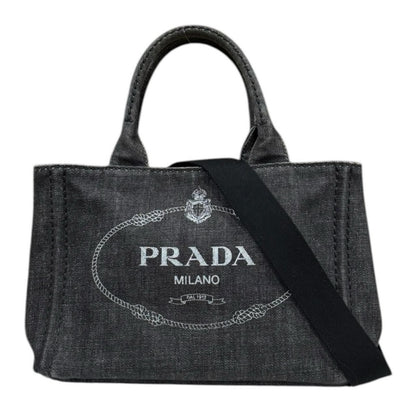 Prada Canapa Tote SS Shoulder Bag Denim Black