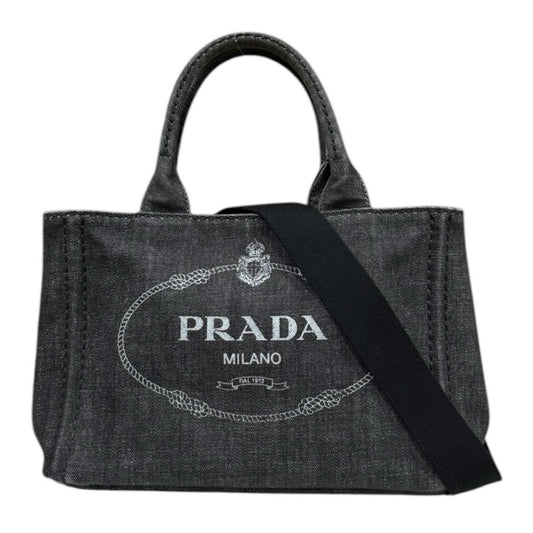 Prada Canapa Tote SS Shoulder Bag Denim Black