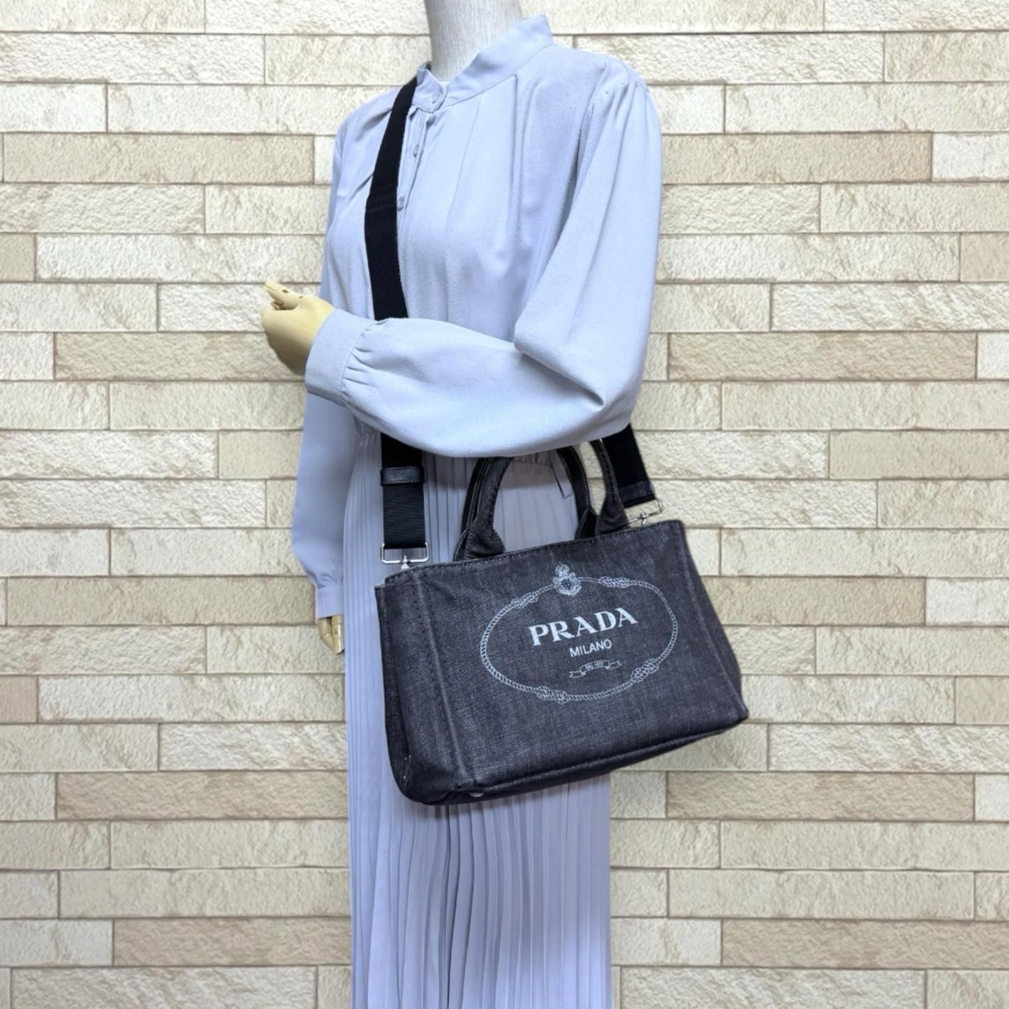 Prada Canapa Tote SS Shoulder Bag Denim Black — view 2