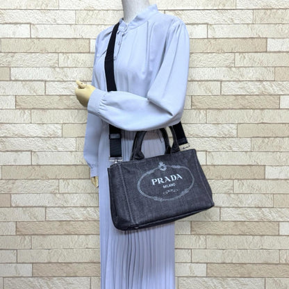 Prada Canapa Tote SS Shoulder Bag Denim Black — view 2