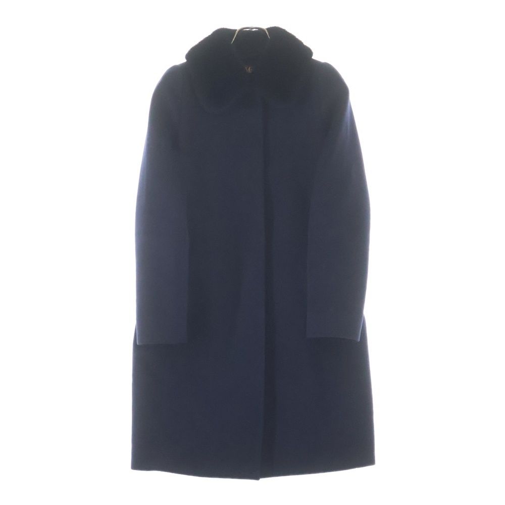 Max Mara Mink Color Button Up No Vent Wool Long Coat Navy 00
