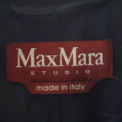 Max Mara Mink Color Button Up No Vent Wool Long Coat Navy 00 — view 6