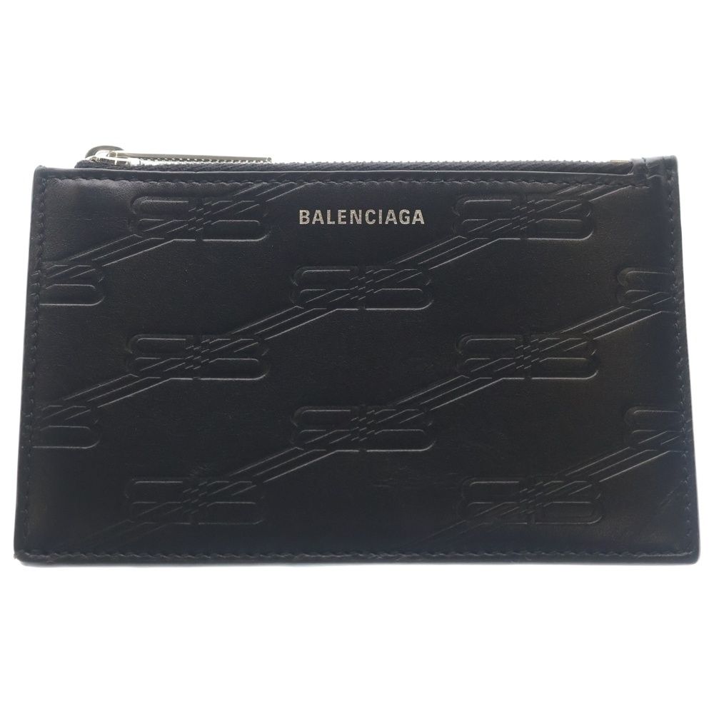 Balenciaga Embossed Monogram Coin Case BB Fragment Card Purse Black