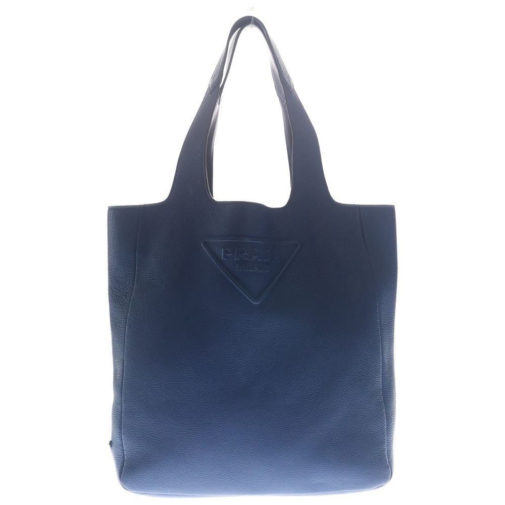 Prada Triangle Logo Tote Blue Leather