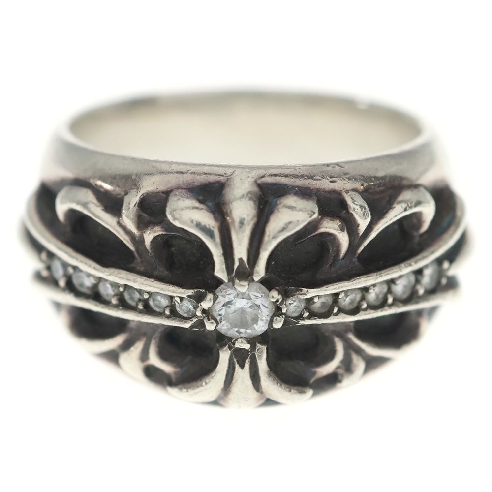 Chrome Hearts Flrl Crs P Dia Floral Black Sling Pave Diamond Silver Ring — view 4