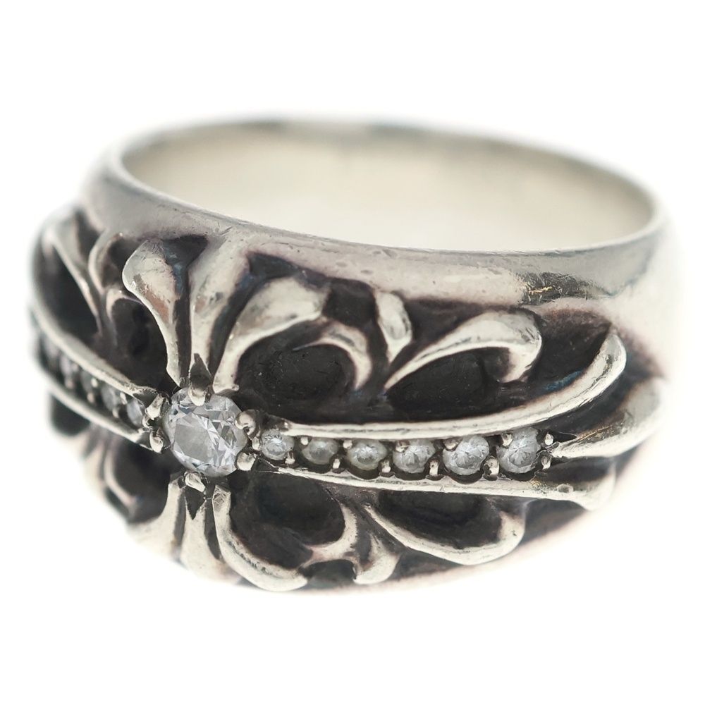 Chrome Hearts Flrl Crs P Dia Floral Black Sling Pave Diamond Silver Ring