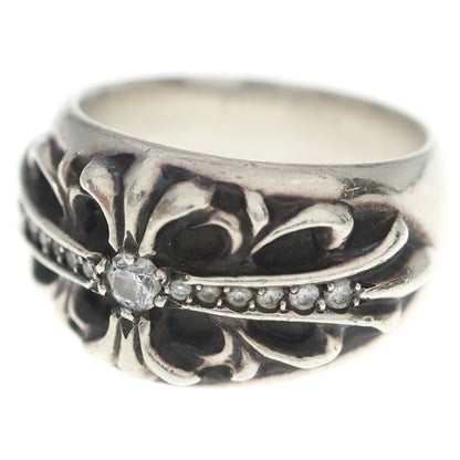 Chrome Hearts Flrl Crs P Dia Floral Black Sling Pave Diamond Silver Ring
