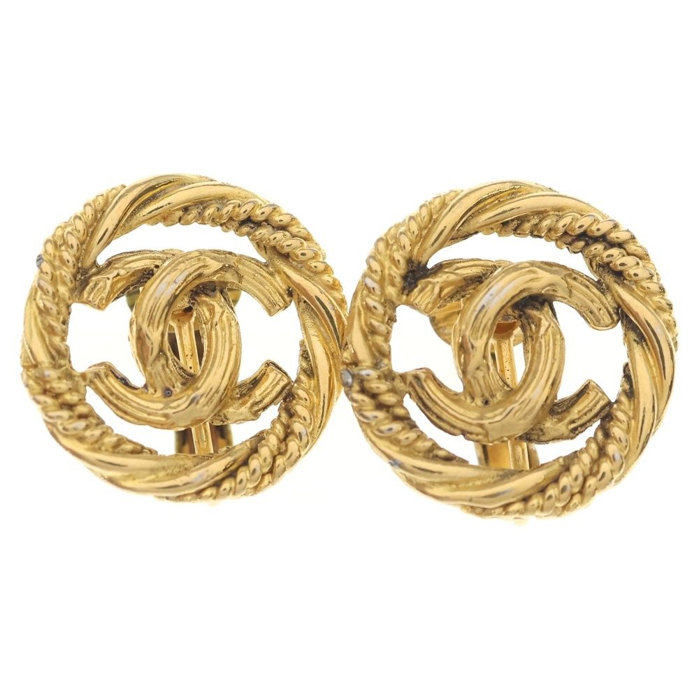 Chanel Logo Round Earrings Gold