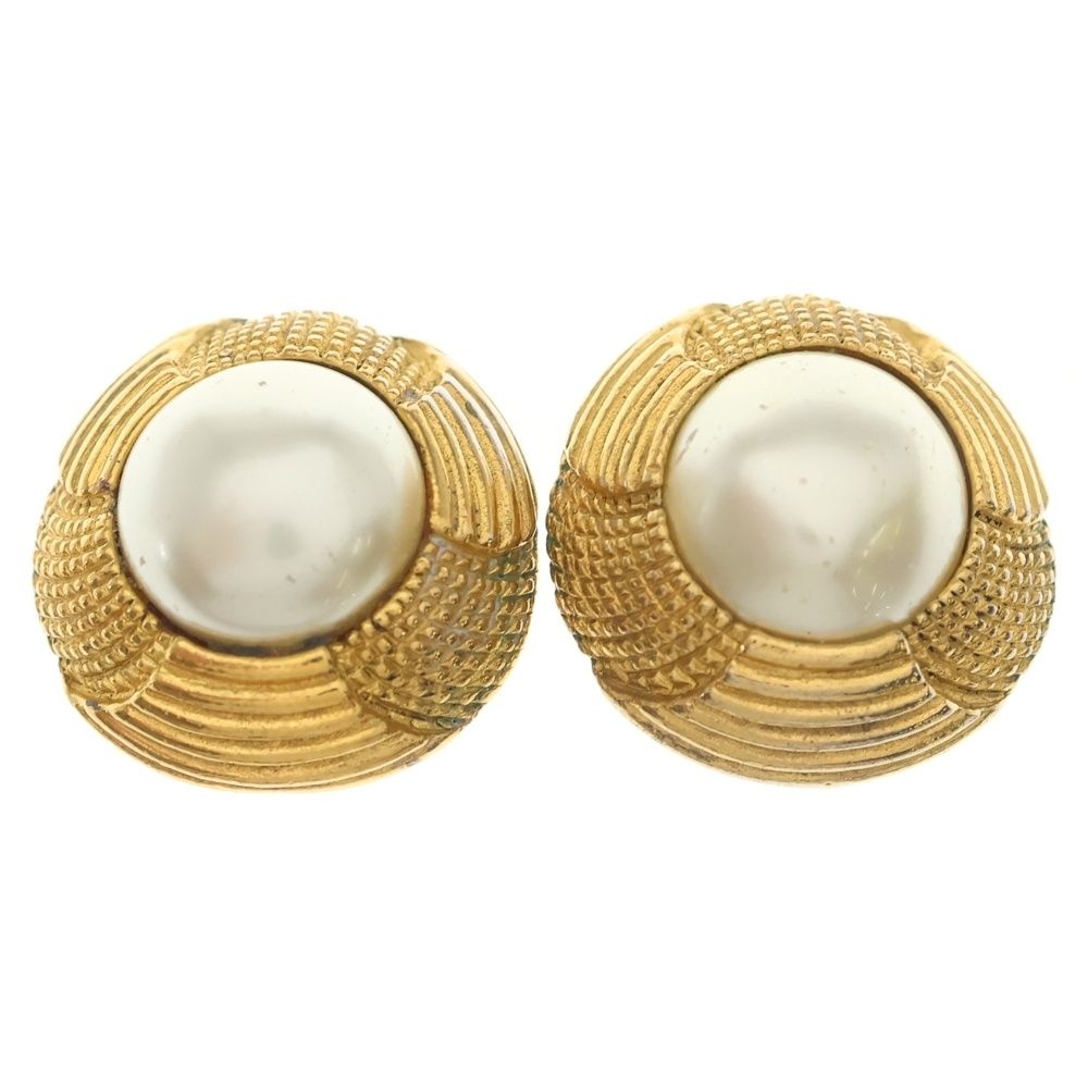 Chanel Faux Pearl Round Earrings Gold