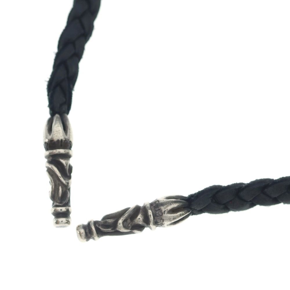 Chrome Hearts Leather Braid Scroll Necklace Black Silver