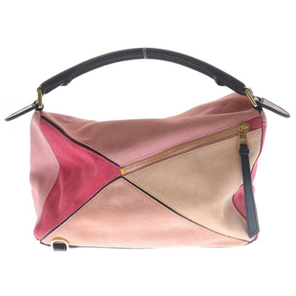 Loewe Puzzle 2-Way Shoulder Bag Black Pink Suede Gold — view 2