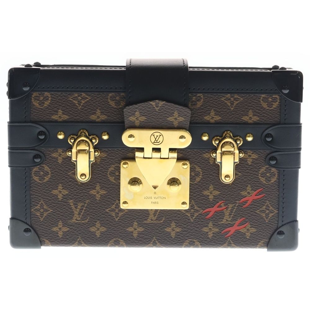 Louis Vuitton Monogram Petite Shoulder Bag Trunk Brown Black Leather Gold