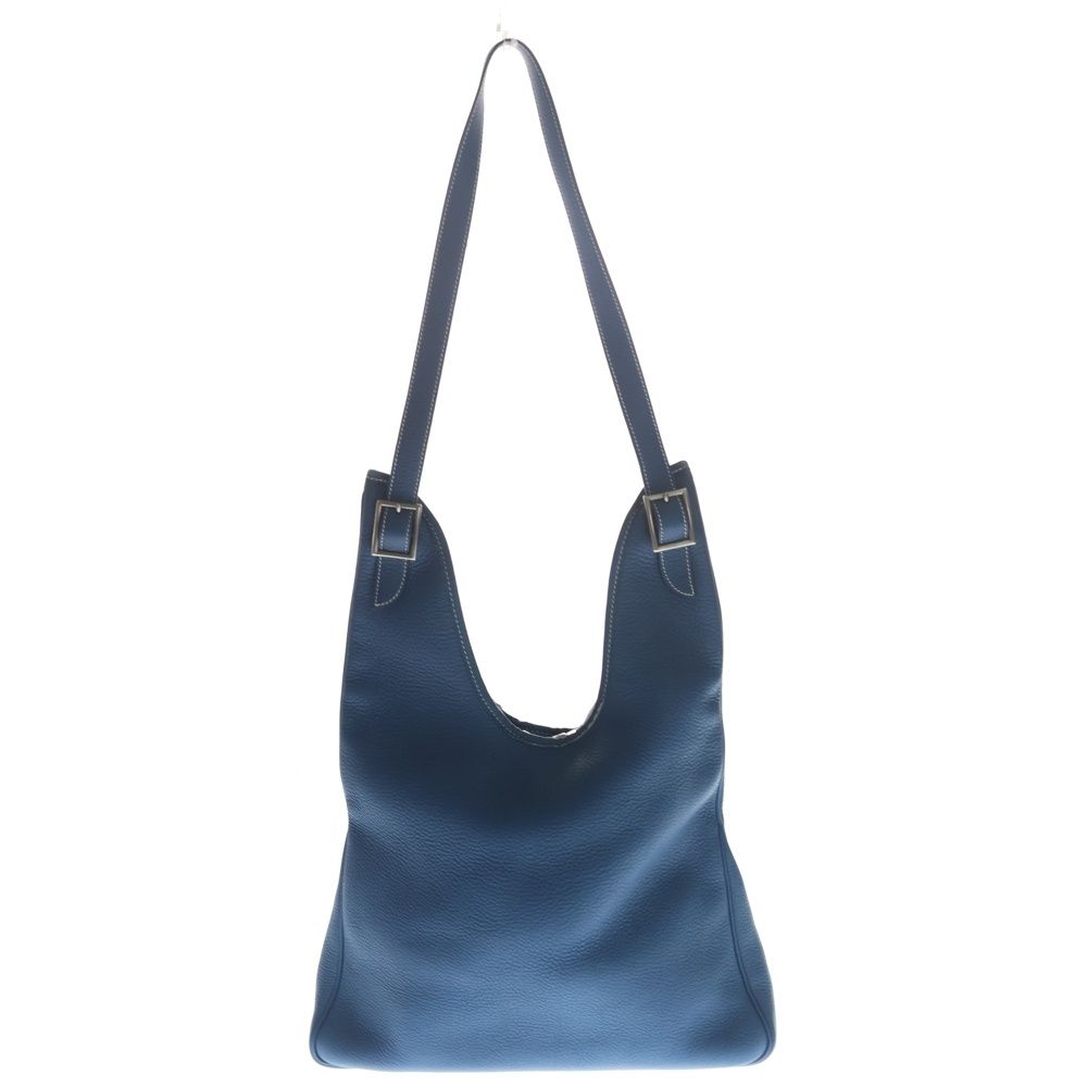Hermes Masai PM Blue Jean 2-Way Shoulder Bag Tote Leather Taurillon Silver