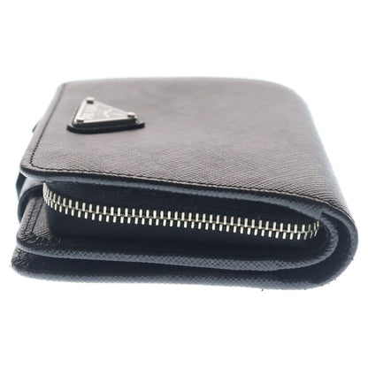 Prada Compact Wallet Bifold Coin Case Black Leather Nylon Silver — view 3