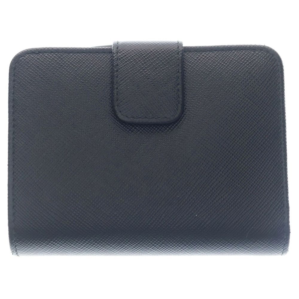 Prada Compact Wallet Bifold Coin Case Black Leather Nylon Silver — view 2