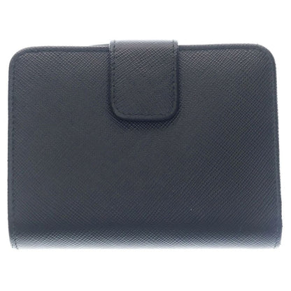 Prada Compact Wallet Bifold Coin Case Black Leather Nylon Silver — view 2
