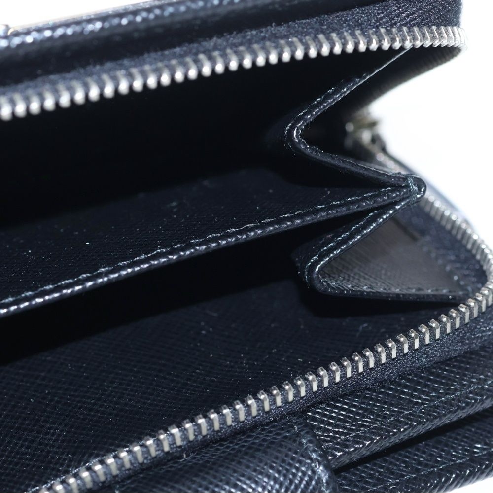 Prada Compact Wallet Bifold Coin Case Black Leather Nylon Silver — view 5