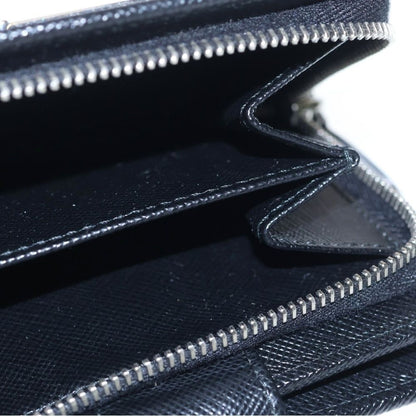 Prada Compact Wallet Bifold Coin Case Black Leather Nylon Silver — view 5