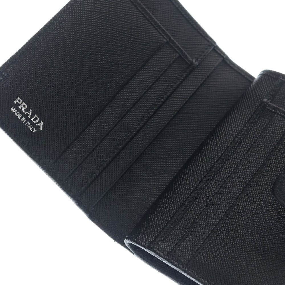 Prada Compact Wallet Bifold Coin Case Black Leather Nylon Silver — view 4
