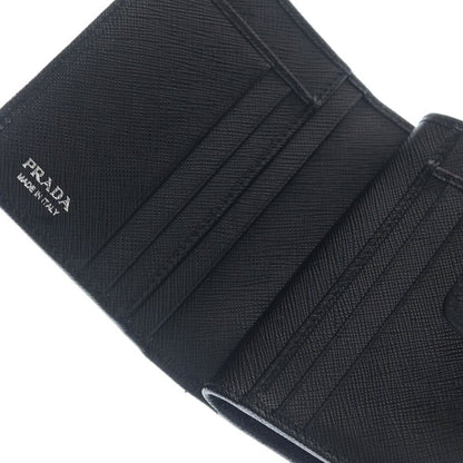 Prada Compact Wallet Bifold Coin Case Black Leather Nylon Silver — view 4
