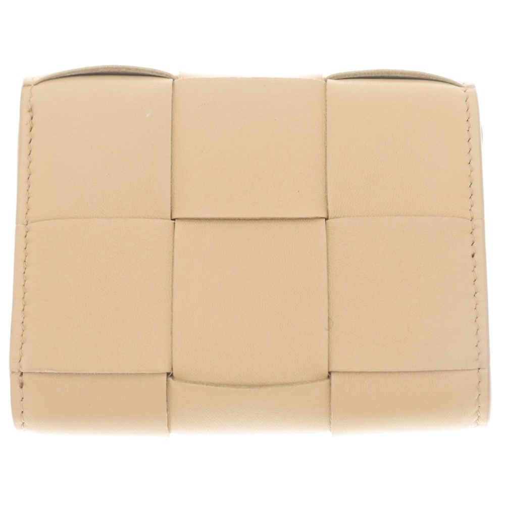 Bottega Veneta Trifold Wallet Compact Coin Case Beige Leather Gold — view 2
