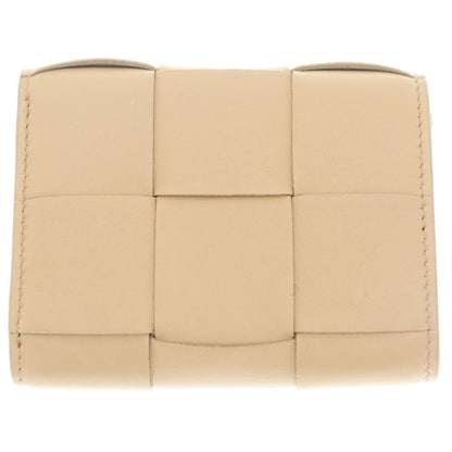 Bottega Veneta Trifold Wallet Compact Coin Case Beige Leather Gold — view 2