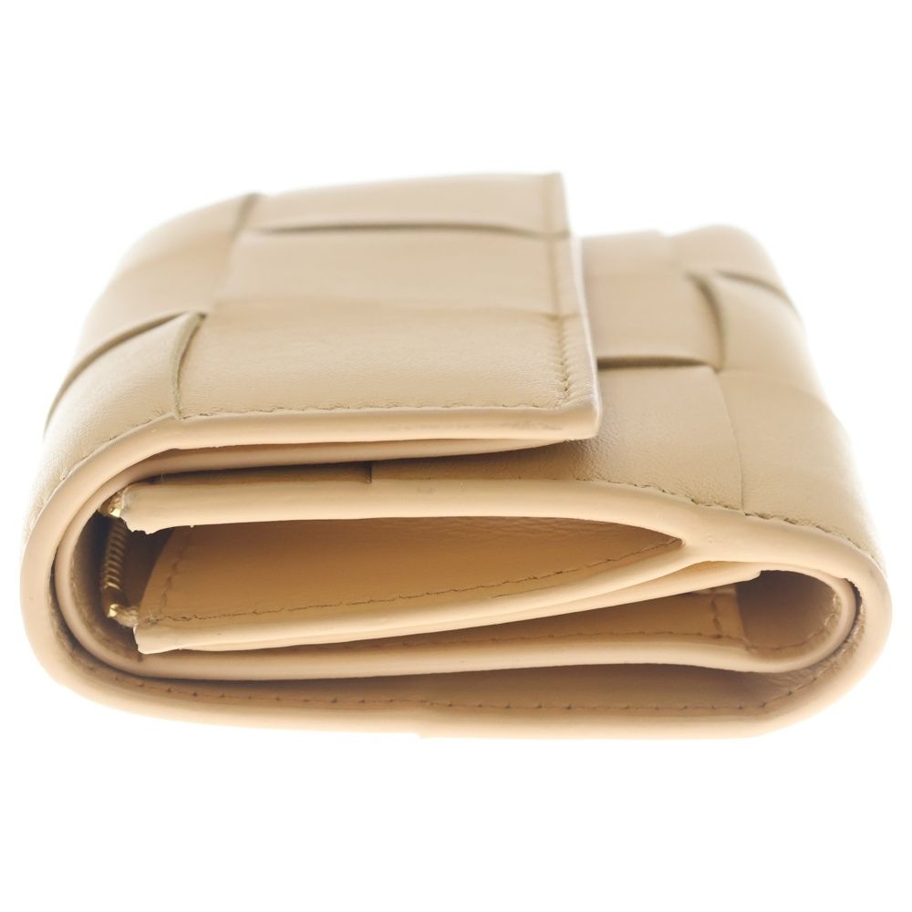 Bottega Veneta Trifold Wallet Compact Coin Case Beige Leather Gold — view 3
