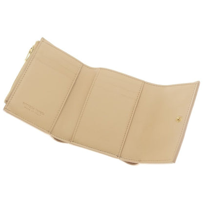 Bottega Veneta Trifold Wallet Compact Coin Case Beige Leather Gold — view 4