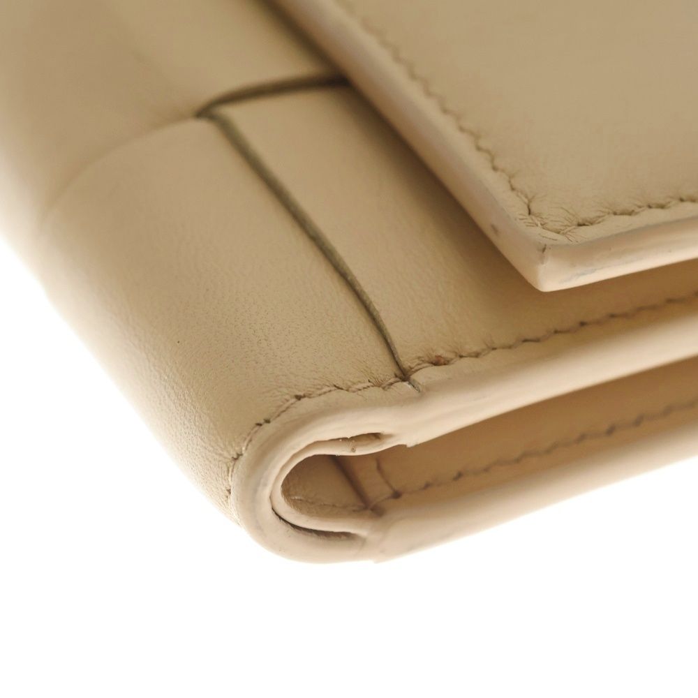 Bottega Veneta Trifold Wallet Compact Coin Case Beige Leather Gold — view 6