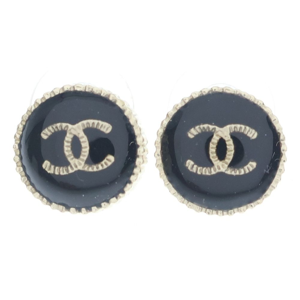 Chanel CC Logo Earrings Gold Black
