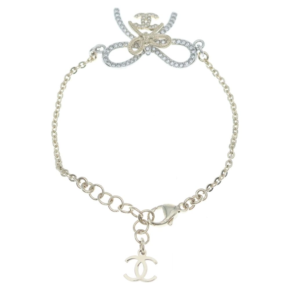 Chanel CC Logo Ribbon Line Stone Bracelet Gold — view 2