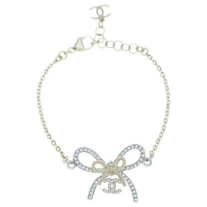 Chanel CC Logo Ribbon Line Stone Bracelet Gold