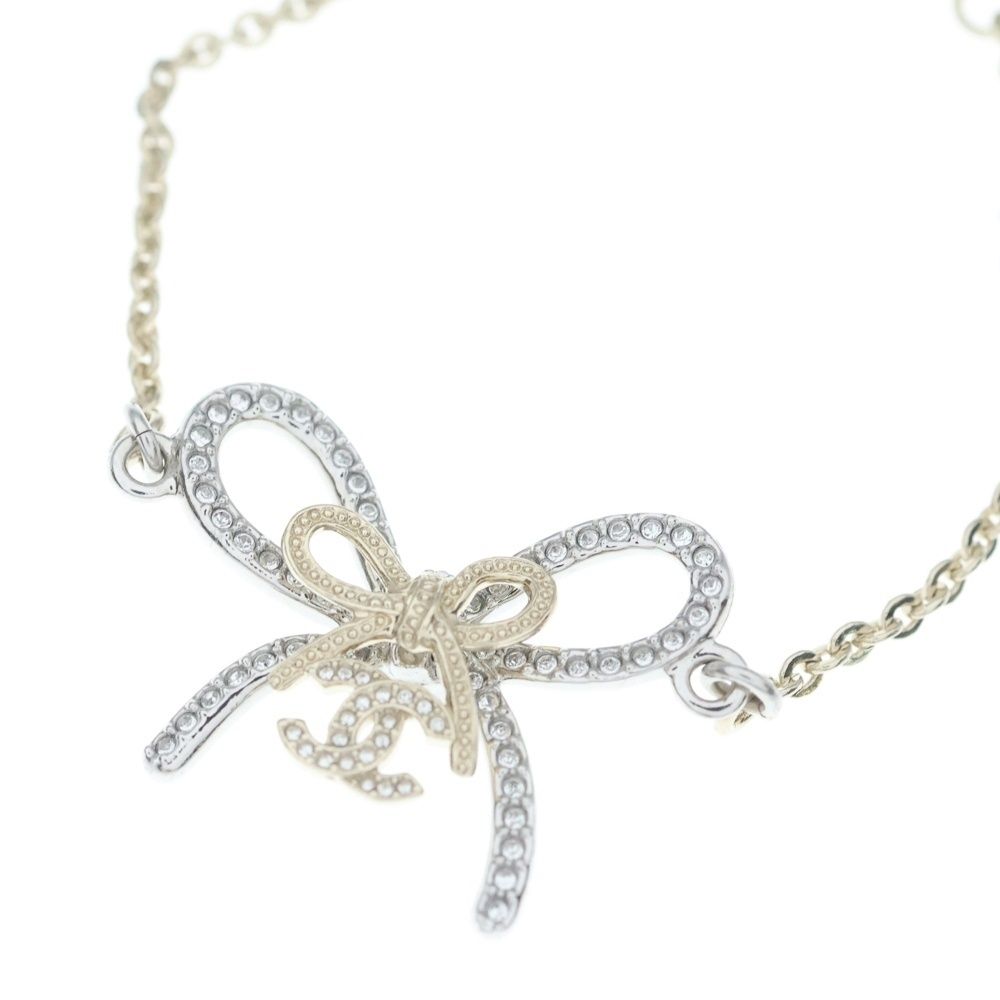 Chanel CC Logo Ribbon Line Stone Bracelet Gold — view 5