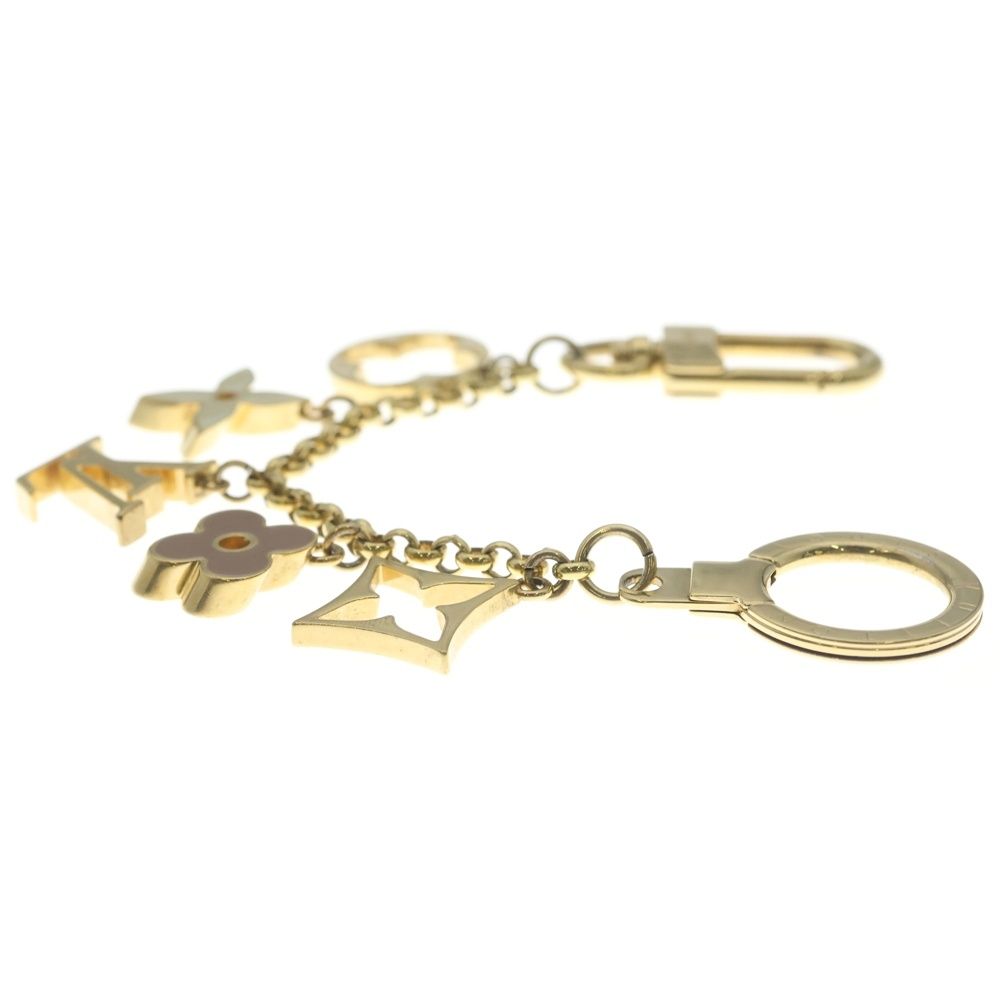Louis Vuitton Bag Charm Chain Fleur de Monogram Bag Key Holder Gold Pink — view 4