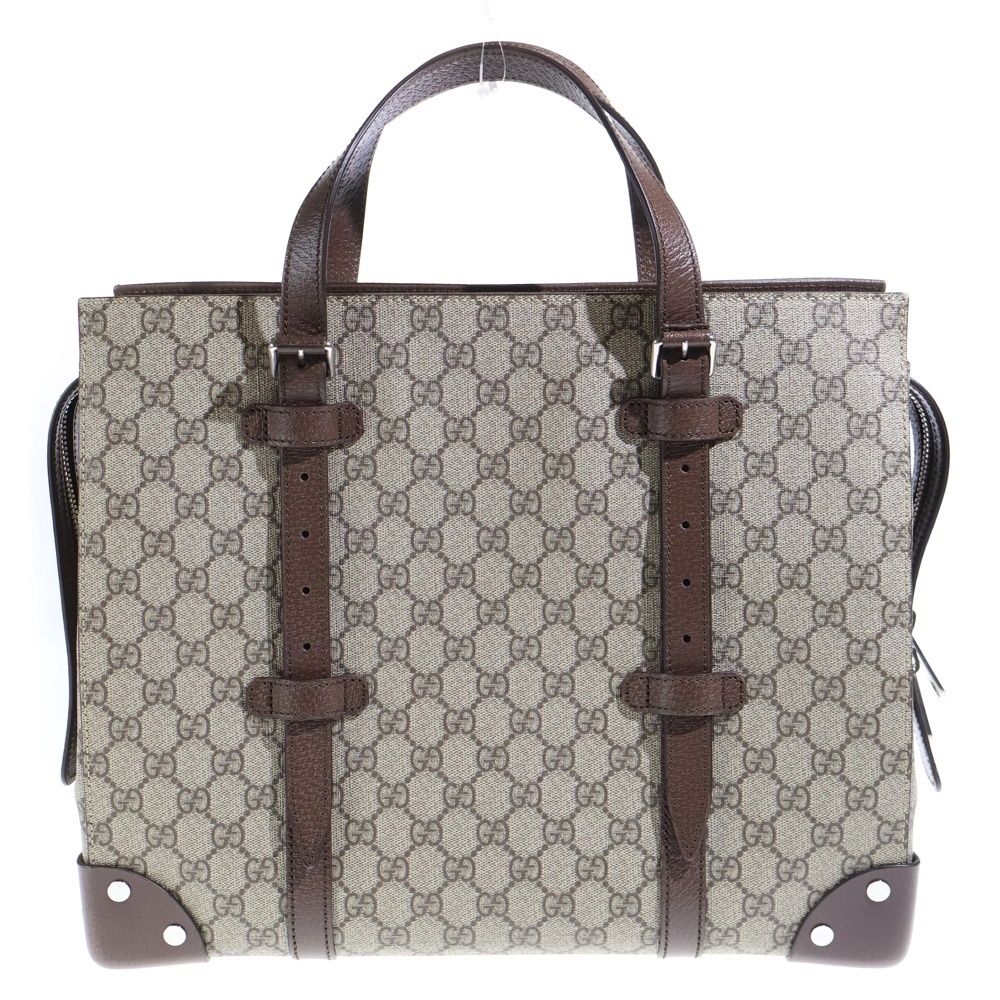 Gucci GG Supreme Tote Brown Beige Leather Silver