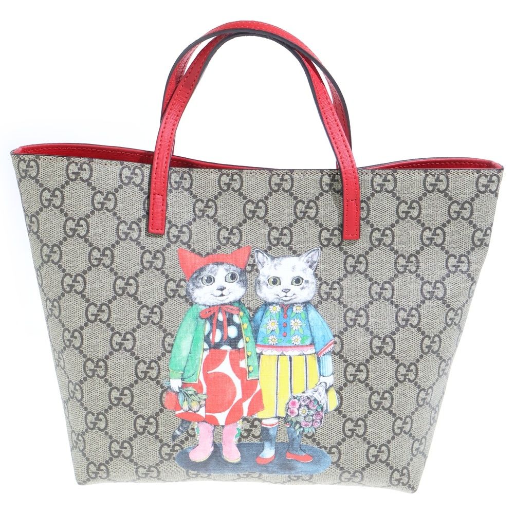 Gucci Handbag Children Yuko Higuchi GG Supreme Mini Tote Beige Red Leather Gold