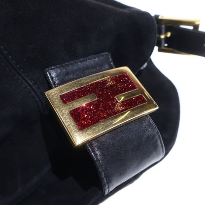 Fendi Lame Mamma Bucket Shoulder Bag Black Suede Leather Gold — view 6