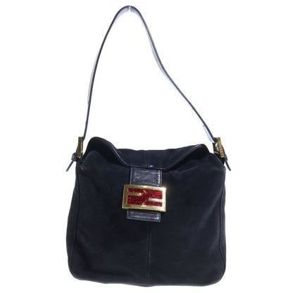 Fendi Lame Mamma Bucket Shoulder Bag Black Suede Leather Gold