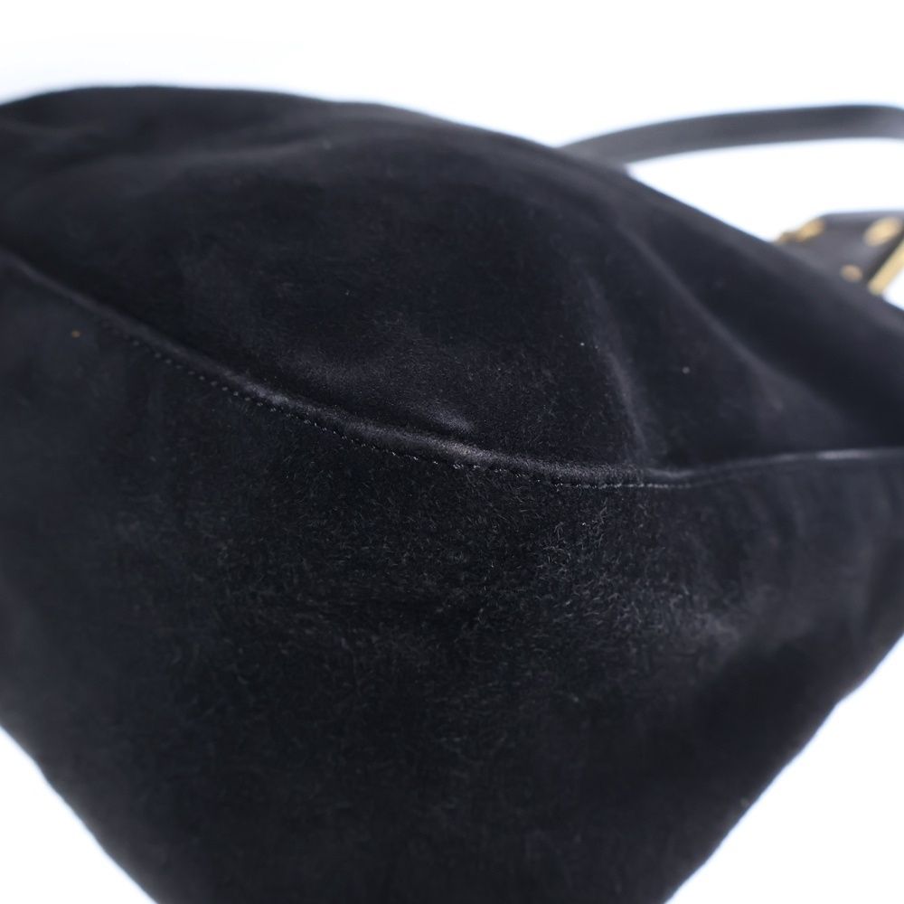 Fendi Lame Mamma Bucket Shoulder Bag Black Suede Leather Gold — view 5