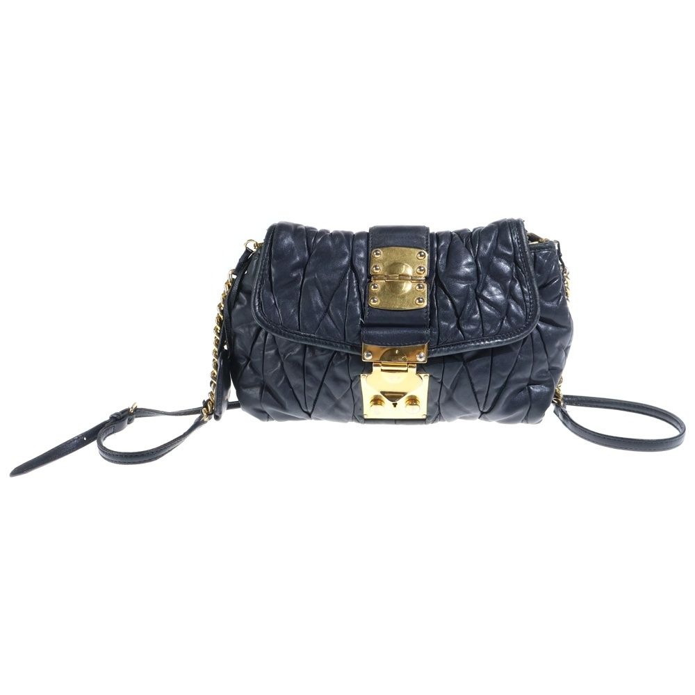 Miu Miu Matelasse Chain Shoulder Bag Black Leather Gold
