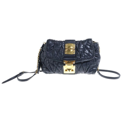 Miu Miu Matelasse Chain Shoulder Bag Black Leather Gold