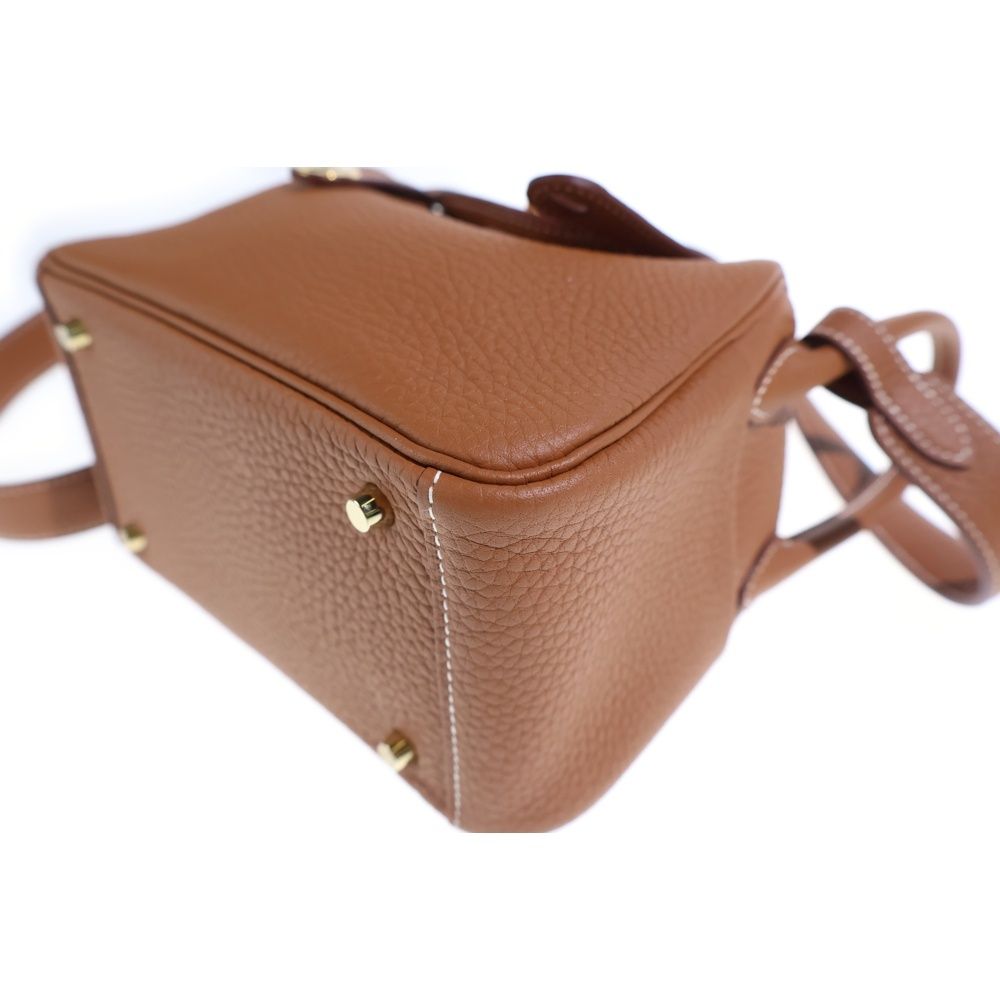 Hermes Mini Lindy Gold Taurillon Clemence Leather Shoulder Bag Brown — view 5