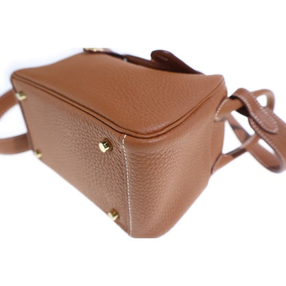 Hermes Mini Lindy Gold Taurillon Clemence Leather Shoulder Bag Brown — view 5