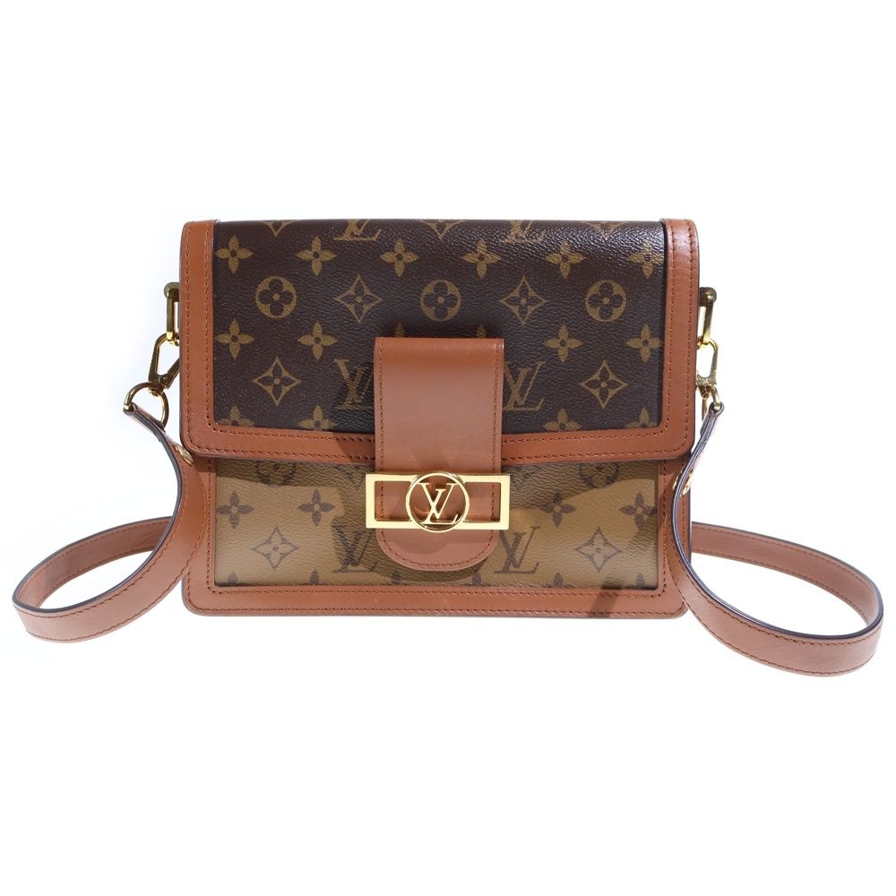 Louis Vuitton Dauphine MM Monogram Reverse Leather Chain Shoulder Bag Gold Brown